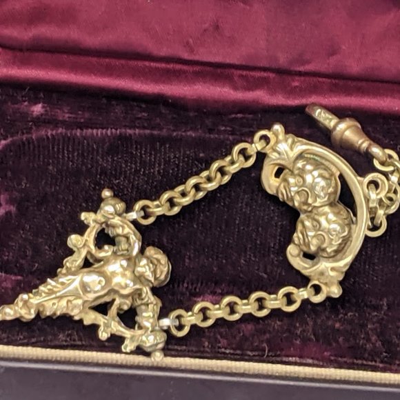 Antique Putti Cherub Seraphim Pocket Watch Chain - Picture 2 of 16